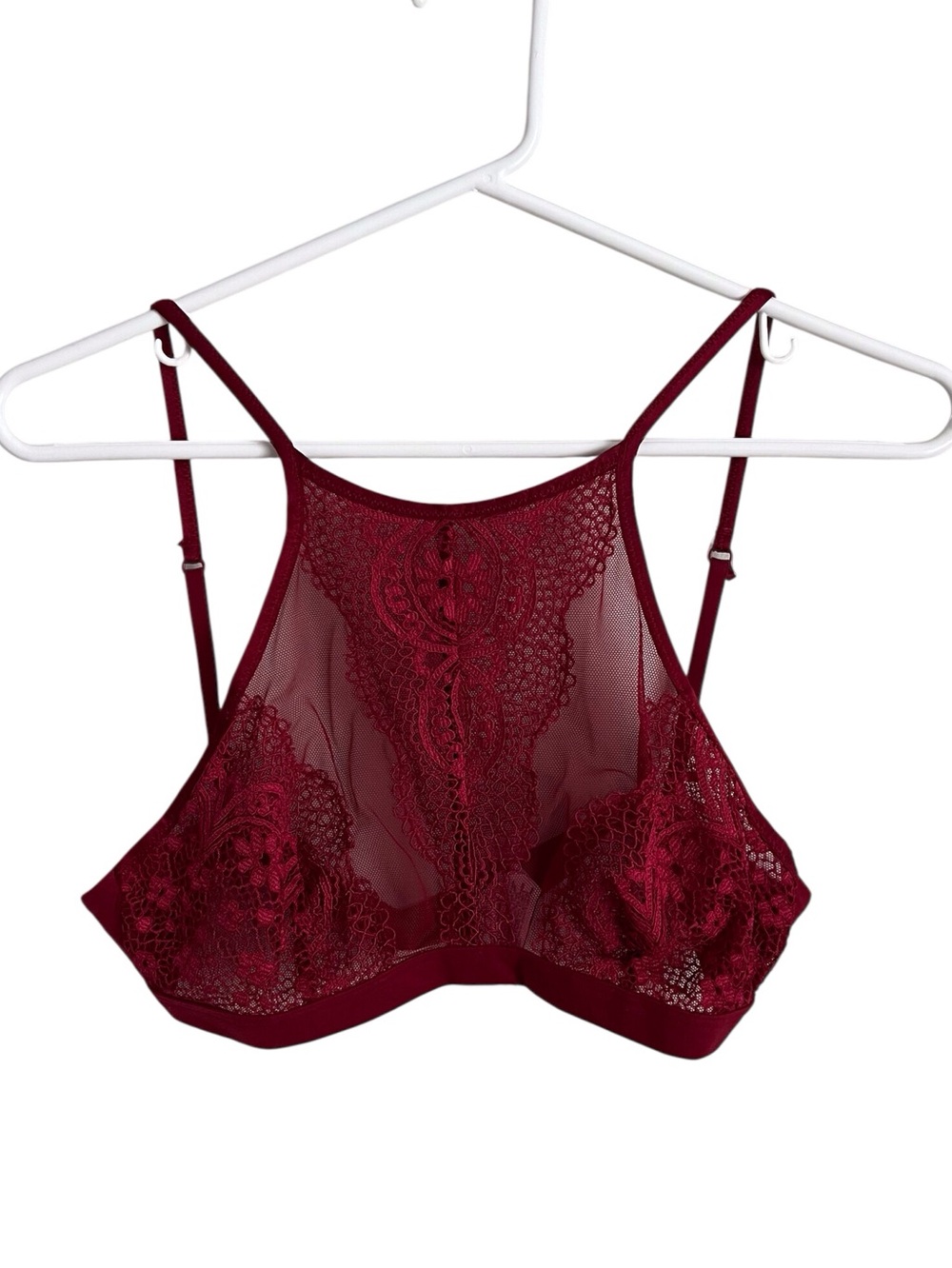 Victoria’s Secret Red Lace High Neck Bralette Romantic Feminine Lingerie Medium